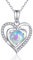 immobird Halskette Damen Kette Damen Oktober Geburtsstein Herz Anhänger Silber 925 Opal Schmuck Geschenk für Frauen Mädchen Tochter