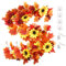 JINXIAN 2 Stück Ahornblätter Kürbis Deko Herbstdeko Künstliche Sonnenblume mit 4pcs Klebehaken Orange Blätter Girlande für Halloween Erntedankfest Weihnachts Party Deko