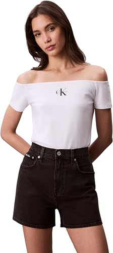 Calvin Klein Damen T-Shirts Kurzarm Off Shoulder Schulterfrei, Weiß (Brilliant White), XXL