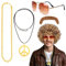 Humairc Karneval Kostüm Afro Perücke Herren Perücke Sonnenbrille Halskette Bart 70er 80er Jahre Outfit für Männer Damen Rocker Perücke Karneval Kostüm Damen Herren (Braun)
