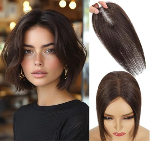 Haarteile Für Dünnes Haar Haartopper Echthaar Oberkopf Damen 360°3D Cover Hair Topper For Women Human Hair Toppers For Thinning Hair Women Brown Upgrade Lace Base Cilp In Hair Extensionsgift For Her