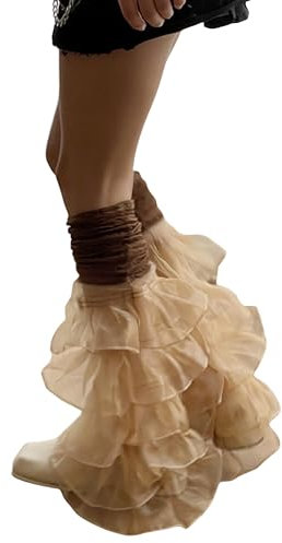 Women Y2k Ruffle Lace Leg Warmers Boot Cuffs Covers Elastic Socks Harajuku Aesthetic Streetwear (B-Coffee, One Size)