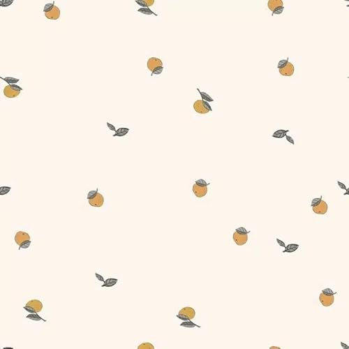 Papier Peint Mural Orange Citrons, Motif sur Fond Crème, Décoratif