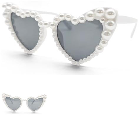 Herz Sonnenbrille,Herzbrille,Sonnenbrillen Herz Vintage,Sonnenbrille Herzform,Heart Brille Perle UV400,Herzsonnenbrille Hochzeit Weiß,Herzförmige Sonnenbrillen für Party,JGA,Geburtstag,Strandreisen