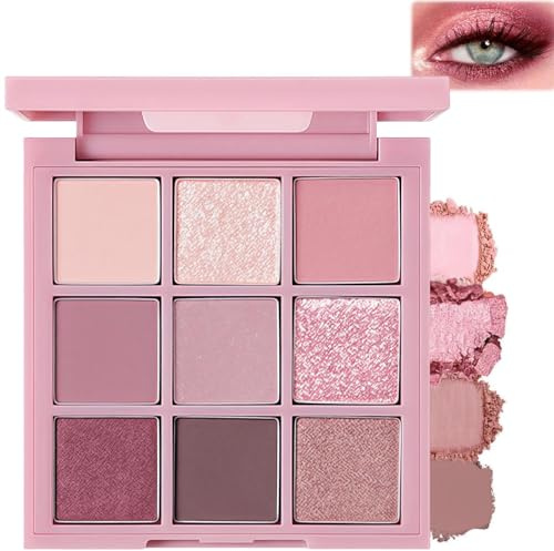 Pink Eyeshadow Palette & 9 Shades Eyeshadow Palette with Highly Pigmented, Waterproof & Blendable Formula, Eye Shadow Pallets For Women, Glitter Eyeshadows, Long-Lasting Sparkly Makeup