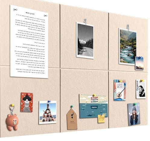 Pinnwand Groß 90x60cm Pinnwand Filz Selbstklebend mit 60 Reißzwecken, 6 Stück 9mm Dick Pinwand, Vision Board für Fotos, Notiz Memoboard für Zuhause Küche Büro Schule,beige