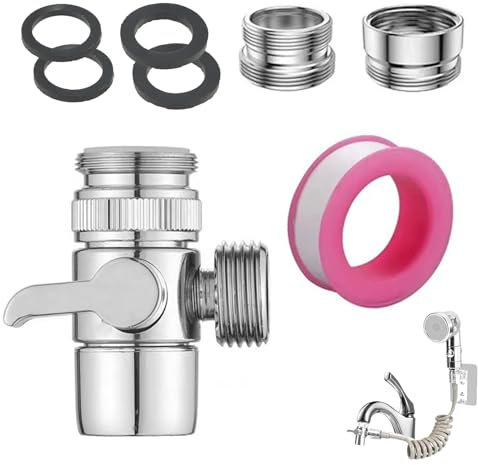 HELION Faucet Adapter, 3 Way Shower Diverter Valve Practical Shower Hose Connector, Copper Sink Faucet Splitte for Dishwashers Washing Machines Showers Nozzles in Kitchen Sink Tap