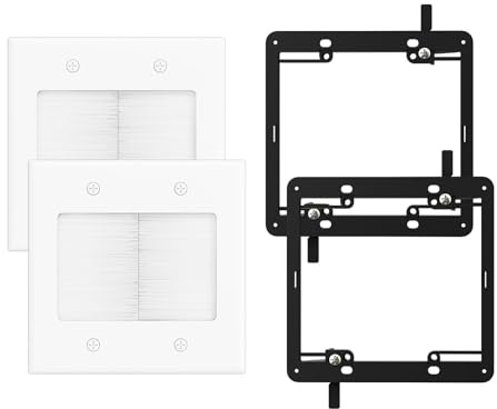 iwillink 2 Gang Brush Wall Plate with Mounting Bracket, Pass Through Wire Hider for Cable Management, Ethernet Cables, HDMI Cables and Home Theater Systems, 2 Pack