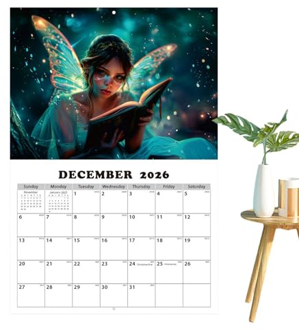 Märchenwandkalender 2026, Planungskalender Prinzessin Fee 2026 – Tageskalender, künstlerische Kunst, Fantasie, für Haus, Wohnzimmer, Schlafzimmer, Küche, Büro
