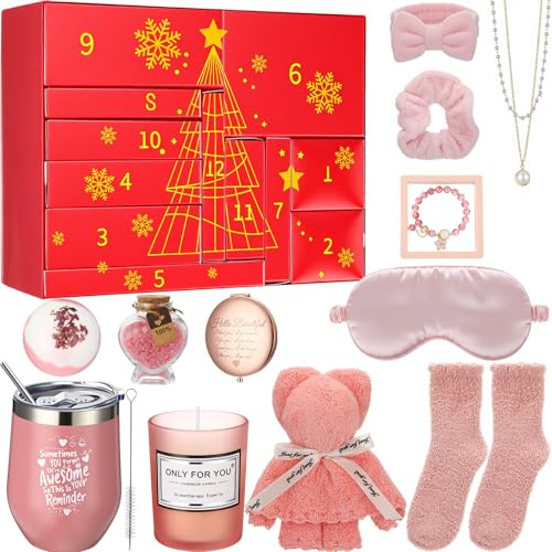 Patelai 12 Tage Damen Adventskalender 2026 Rosa Adventskalender Spa Body Beauty Essentials Geschenke für Bad Frauen Erwachsene Mama Freund Oma Frau Pflege Xmas Urlaub Geburtstag Geschenke