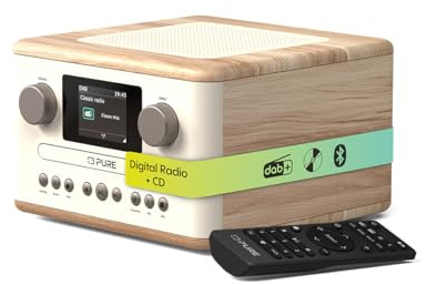 Pure Classic C-D4 – DAB Radio with CD Player Mains Powered Bluetooth 5.3 USB & AUX Colour Display 15 W Speaker Dual Alarms Sleep & Kitchen Timers Remote Control – Cotton White/Oak