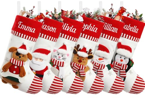Dihope Weihnachtsstrumpf Personalisiert Name Große Nikolausstrumpf mit 3D Weihnachten Motive Nikolausstiefel zum Befüllen Nikolaus Socken für Kamin Weihnachtsdeko Feiertags Familienparty (Stil B, 1pc)