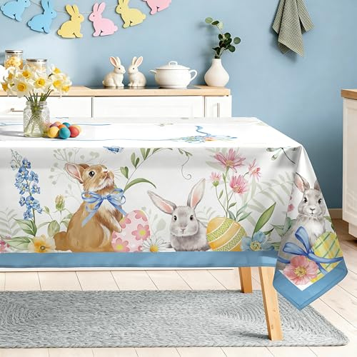 Arquiel Ostern Hase Polyester Tischdecke Rechteckig 140 x 180 cm Waschbar | Waschbare Polyester-Tischdecke mit Hase-Motiv, wasserabweisend und pflegeleicht für Küche, Esszimmer, Feste und Feiern.
