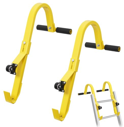 2 Teiliges Dachleiterhaken Set, Tragfähigkeit 300kg, Stahlleiterhaken mit Rad, Leiterstabilisator, Universaladapter für Aluminiumleitern, Dachverlängerung