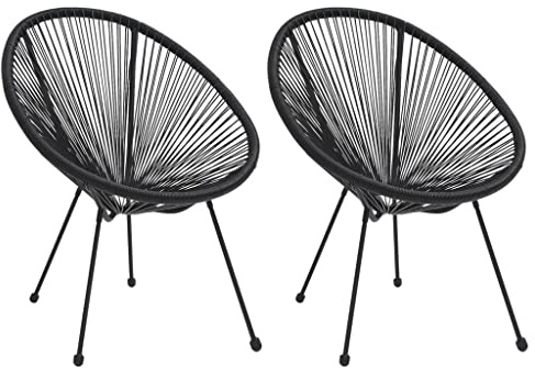 Yunovire Moon-Gartenstühle 2er-Set, rundes PVC-Rattan Schwarz, pulverbeschichteter Stahl, 80x70,5x83cm, Moderne Esszimmerstühle für Balkon, Terrasse und Garten, Bequeme Outdoor-Sitzgelegenheit