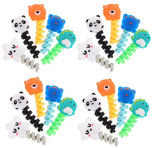 UKCOCO 50pcs Cute Animal Cable Protectors Charger Saver Data Cable Protectors with Cartoon Dinosaur Panda Cat Bear Star Designs Random Colors for USB Protection and Cord Management