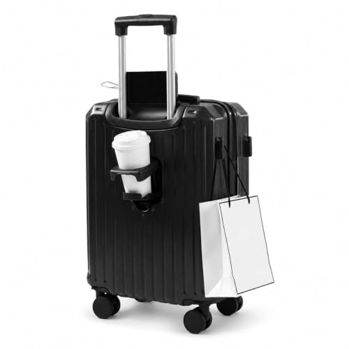 WYDEAZ Maleta Cabina 55x38x23 cm Equipaje de Mano Rígido con Portavasos y Soporte para Móvil, Trolley de Viaje con 4 Ruedas Desmontables, Gancho para Bolsas y Doble Cerradura
