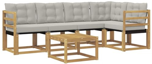 vidaXL Outdoor-Sofagarnitur mit Kissen 6 pcs Weiß und Hellgrau, Akazien Outdoor Sofa Set, modische Möbel für Terrasse, wetterfester Couch, entspannende Sitzgruppe im Garten