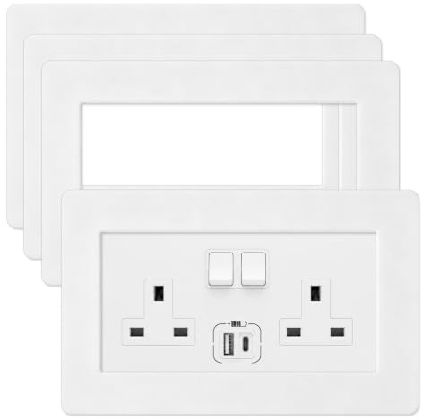 4 Plug Socket Surround Plates Socket Surround for 2-Gang Socket | For Double Light Switch,Compatible with UK-standard Switches and Outlets - Durable Materials Resist Scratches