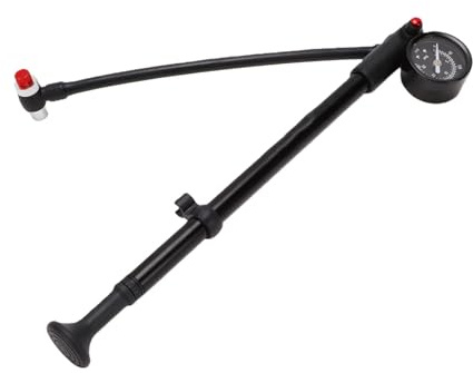 Fawfose Shock Pump, High Pressure Shock Pump 300PSI Dual Knob Aluminum Alloy with 360 Rotating Hose for Mountain Bike Suspension
