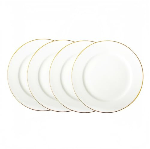 Platos de ensalada de cerámica con borde dorado, juego de 4 platos de postre blancos de 7 pulgadas, apilables, elegantes platos pintados a mano con adornos dorados para aperitivos, cuentas