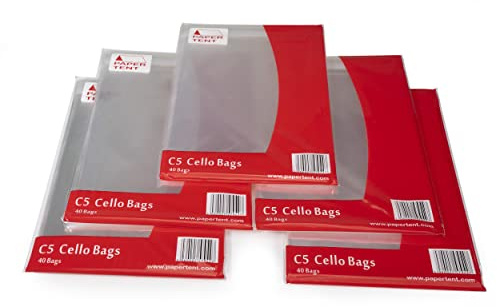 Papertent C5 Cello Bags, 40 Micron Thick, Qty 200 (5 PACKS x 40)