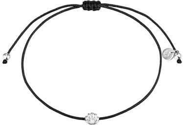 GLANZSTÜCKE MÜNCHEN Damen-Textilarmband schwarz Muschel Sterling Silber 15-22 cm - Armbändchen Armband mit Anhänger Stoffbändchen Armkettchen Textil