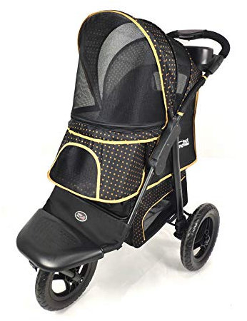 Innopet Adventure Hunde- & Katzenbuggy Schwarz/Gelb - Geländegängiger Hundewagen für Hunde bis zu 30kg - Pannensichere 12 EVA-Räder - Schnellverschluss - Einhändig faltbar & geräumiger Stauraum