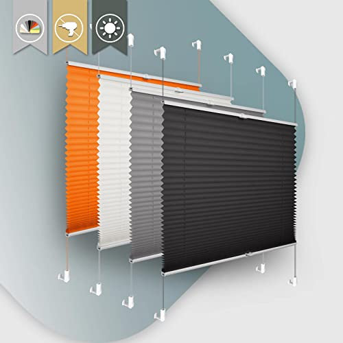 Plisseerollo ohne Bohren Klemmfix 90x130cm(BxH) Schwarz Jalousie Sonnenschutz Easyfix Faltrollo Lichtdurchlässig Rollo für Fenster & Tür