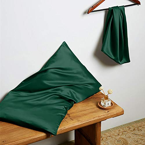 THXSILK 22 Momme Seide Kissenbezug - 100% Seide Kopfkissenbezug Sofakissenbezug - Anti milben Reißverschluss Seidenkissenbezug - Smaragdgrün 40 x 80 cm