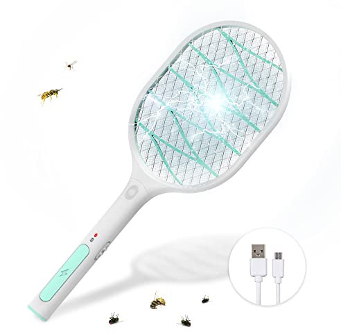 KEPLIN Rechargeable Electric Fly Zapper Racket - 57cm Long, Premium Bug Zapper, Mosquito Killer, Bug & Fly Swatter with Bright LED Light to Zap in Dark for Outdoor & Indoor, Free Strong Bag, Large