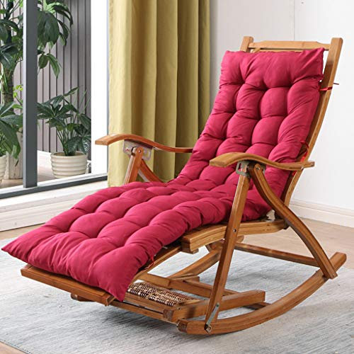 YFF-Liegen Camp Schaukelstuhl Klappbarer 5-Gang Verstellbarer Liegestuhl aus Holz Bambus Patio Sonnenliege Relaxliege mit Schwerelosigkeit und gepolstert, max. Unterstützung 550lbs