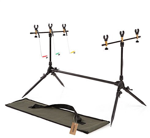 Lixada Carpa Retráctil Ajustable Carpa de Pesca Soporte para Vainas Soporte para Vainas de Vaña de Pescar con 3 Alarmas de Mordida e Indicadores de Swingers