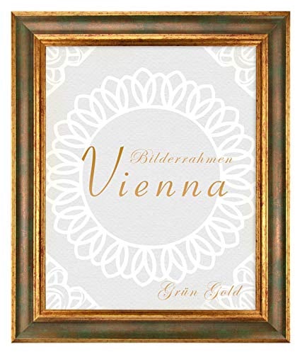 BIRAPA Bilderrahmen gold Vienna Rahmen 29,7x42 cm - Bilderrahmen vintage in Grün Gold, Bilderrahmen Holz mit Zierleiste innen und außen, Fotorahmen, Holzrahmen