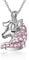 AOBOCO Sterling Silber Einhorn Anhänger Kette mit Kristallen, Einhorn Schmuck Geburtstag Geschenke für Mädchen Frauen Tochter (Rosa)