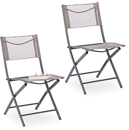 Relaxdays Gartenstuhl 2er Set, Klappstuhl für Balkon, Terrasse, braun | Garten, Metall Campingstuhl bis 120kg, wetterfest