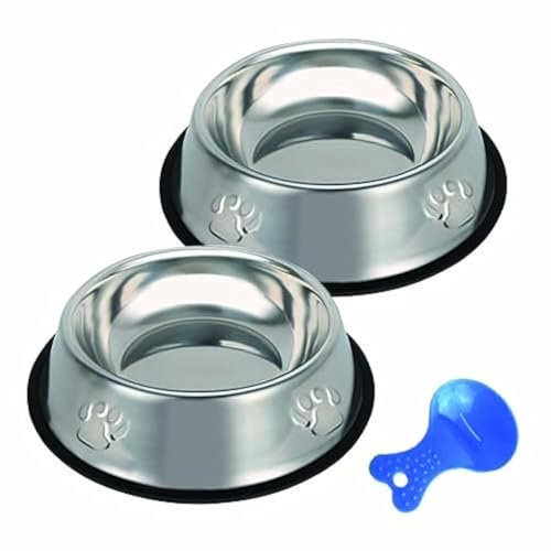 Stainless Steel Cat Bowl, 2 Pack Metal Dog Bowls for Food and Water, Non-Slip Pet Feeding Dish Bowl With Rubber Base for indoor Cats Small Dogs