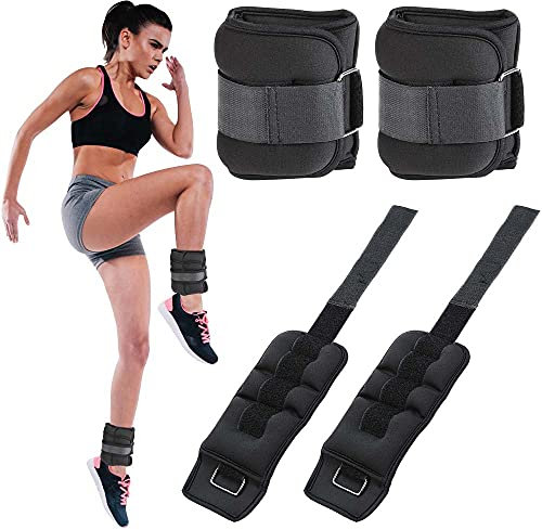 BAKAJI Lot de 2 poids pour chevilles et poignets de 1 kg d'entraînement de gymnastique aérobic Fitness renforcement musculaire en tissu néoprène avec boucle réglable et fermeture déchirure, poids