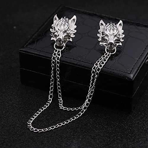 HCMA Nouvelle chaîne Punk Broches de Loup Broches pour Costume pour Hommes Broche Collier décoré tête de Loup Chemise Accessoires marée Corsage Broche Broches