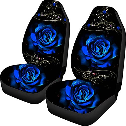 Coloranimal Autositzbezüge, Motiv: Blaue Rose, 2-teiliges Set, universelles Auto-Vordersitzkissen, rutschfest, staubdicht, Dekoration, passend für die meisten Fahrzeuge