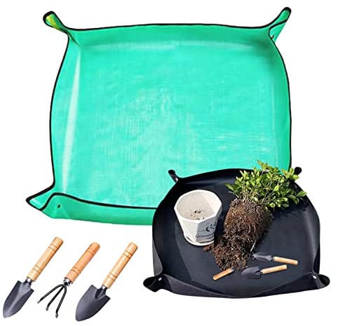DOKEI 2 Piezas Estera De Jardinería Plegable, Alfombrillas para Trasplante de Plantas con 3 Piezas Mini Herramientas de Jardín Cojín de Plantación Impermeable 100 x 100cm/ 50 x 50cm