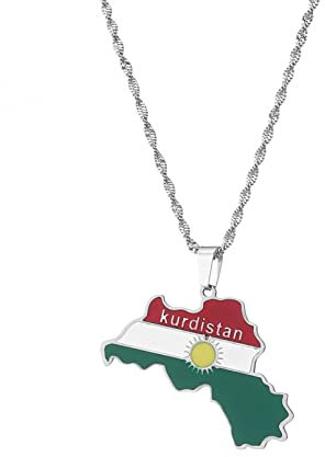 WDBUN Halskette Anhänger Schmuck Kurdistan Karten Flagge Anhänger Halskette Unisex Schmuck für Damen Herren Mode Weihnachten Geburtstag Geschenk