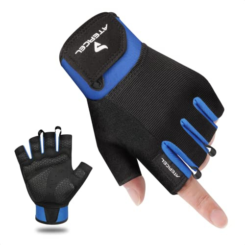 ATERCEL Cycling Gloves, Lightweight, Weight Lifting Gloves for Workout, Fitness, Breathable Training with Microfiber Fabric, for Men and Women (Blue, XS)