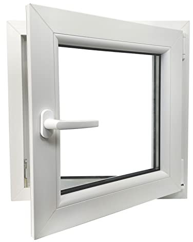 ECOPROF Kellerfenster | Langlebiges Kunststoff-Fenster | Maße 60x60 cm (600x600 mm) | Dreh-Kipp Fenster DIN Rechts | Farbe: Weiss | 70mm Profil