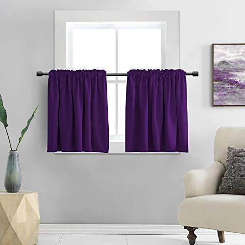 DONREN Royal Purple Small Window Room Darkening Curtains - Thermal Insulated Window Treatment Rod Pocket Curtains (30 x 36 inches, 2 Panels)