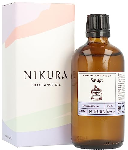 Nikura Savage Fragrance Oil - 100ml | Perfect for Soap Making, Candle Making, Wax Melts, Diffuser, Burner | Great for use in Bath Bombs, Perfume Oil, Aftershave Car Freshener | Vegan & UK Made