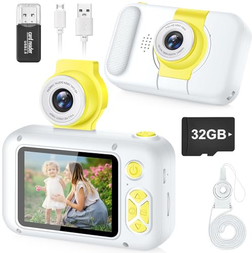 ARNSSIEN Kinderkamera für 3 4 5 6 7 8 9 10 11 12 Jahre alte Mädchen/Jungen, Kinder Kamera mit 180°Flip-Objektiv&2.4in IPS-Bildschirm, Geburtstagsfest-Geschenk-Spielzeug für Mädchen/Jungen,32 GB,X101