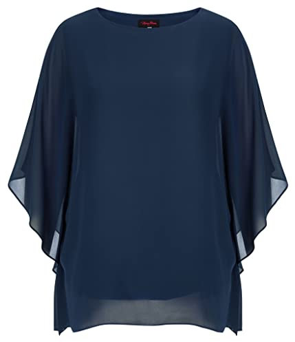 Hanna Nikole Große Größen Chiffon Blouse Batwing Sleeves Tops für Mollige Frauen Dunkelblau 54