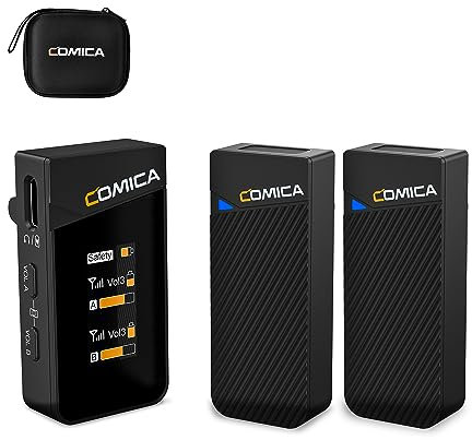 COMICA Vimo C2 Drahtloses Lavalier Mikrofon mit Noise Cancellation, 2.4G Funkmikrofon Ansteckmikrofon mit 2 Sender und 1 Empfänger für Kameras Camcorder PC Android Live-Streaming(1RX+2TX)