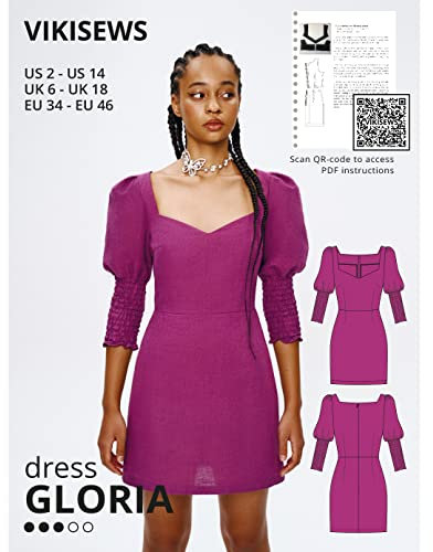 Vikisews Gloria Dress Sewing Pattern, Sizes US 2-14, EU 34-46